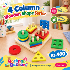 playful wooden shape sorter ad